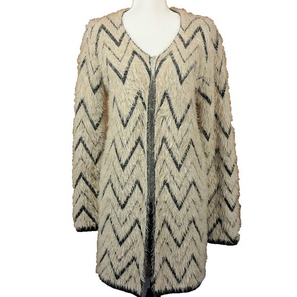 MISS CHARM PARIS Sm Y2K Fluffy Ivory‎ w/Black Long Cardigan Grunge Boho European - Picture 1 of 8